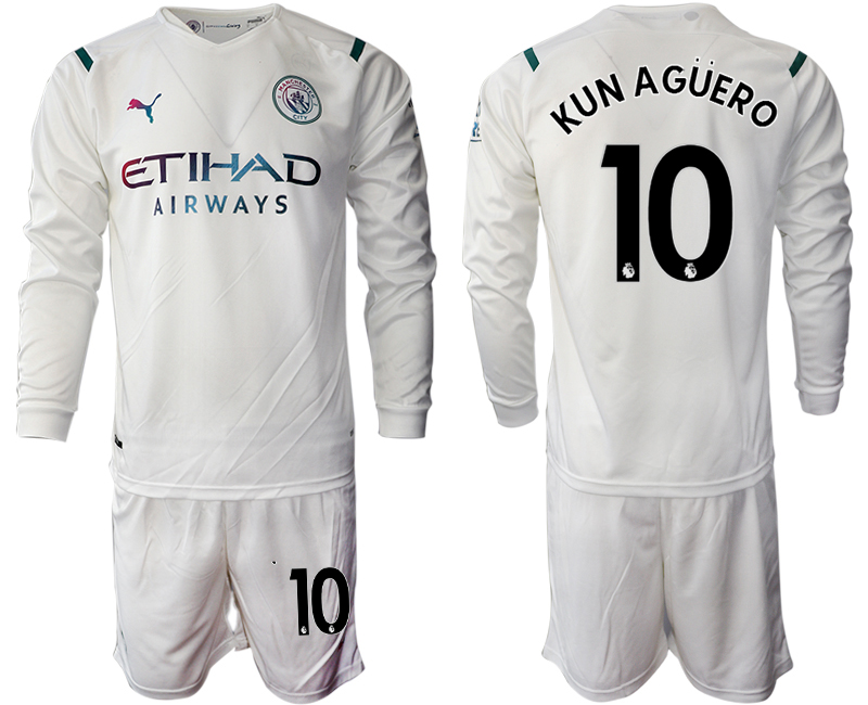 Men 2021-2022 Club Manchester city away white Long Sleeve #10 Soccer Jersey